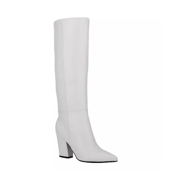 Nine West “Gabal” White Leather Tall Block Heel Pointy Toe Boots Size 7 NEW - Picture 5 of 16